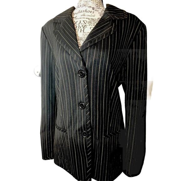Judith Hart Pant Suit, Sz 14 Black Pinstripe 2pc Set Jacket Lined - Picture 2 of 3
